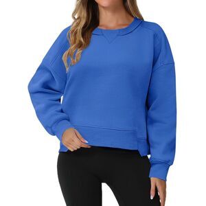 Cropped Sweatshirts Casual Tops Pullover Tops Long Sleeve Sweaters Blue